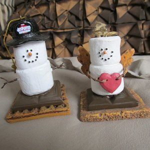 pair of vintage s'mores ornaments